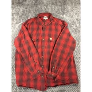 Carhartt Mens 3XL Red Plaid Flannel Shirt Long Sleeve Workwear Outdoor